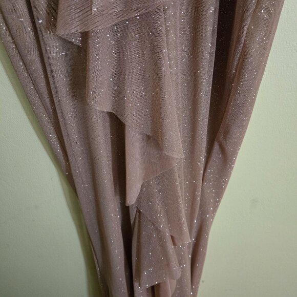 Lovely Day Ivory Glitter Maxi Dress Bow Ruffle Detail Sparkle Size S - Picture 12 of 14